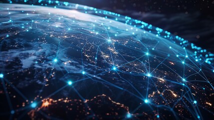 Obraz premium Global communication network concept, The planet earth at night with node connection