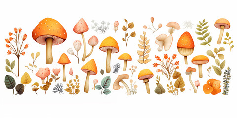 Fototapeta premium Autumn stickers illustration background.