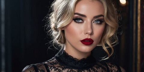 Fototapeta premium Gothic Blonde Woman Portrait on Dark Background