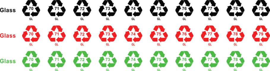 Recycling Glass mark. GL. Ecological recycling codes. Zero waste. Editable Colorful flat recycle icons. Mobius loop. Isolated on white background. © Zain