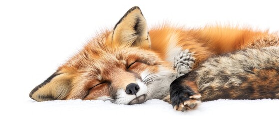 Obraz premium Description: Ultra-sharp vista of a tranquil red fox (Vulpes vulpes) in repose against a pure white