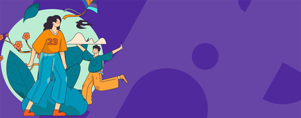 Vector flat illustration of characters in spring