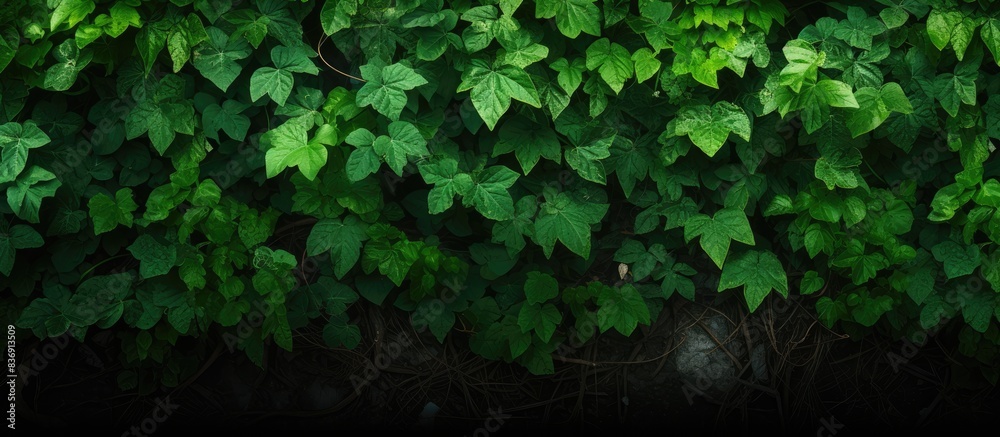 Poster Green vines laying on the ground for a background with copy space image.