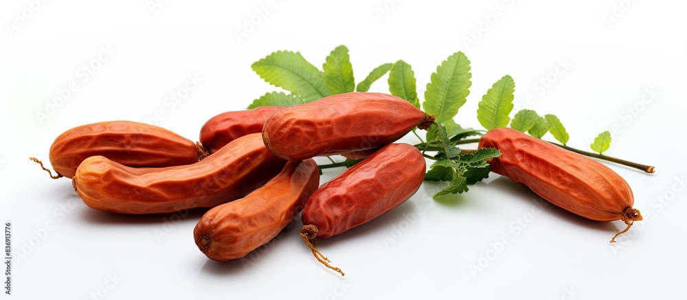 Poster manila tamarind fruit on white background with copy space image.