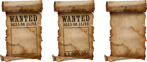 Wild west wanted poster sticker transparent background PNG clipart