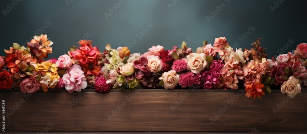 Poster box with colorful flowers, creating a charming copy space image.