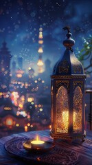 Fototapeta premium Enchanting Nighttime Lantern and Mosque Scene