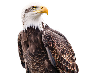 Obraz premium Bald Eagle Perched Alertly, Looking Sideways Isolated on Transparent Background, cut out. PNG