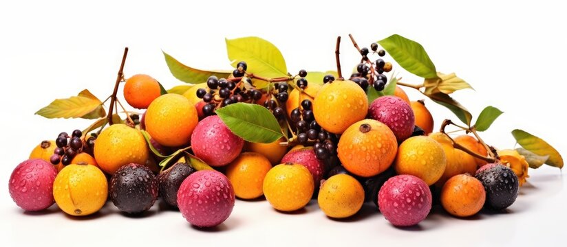 Grewia asiatica or Falsa fruits of Southeast Asia over white background.