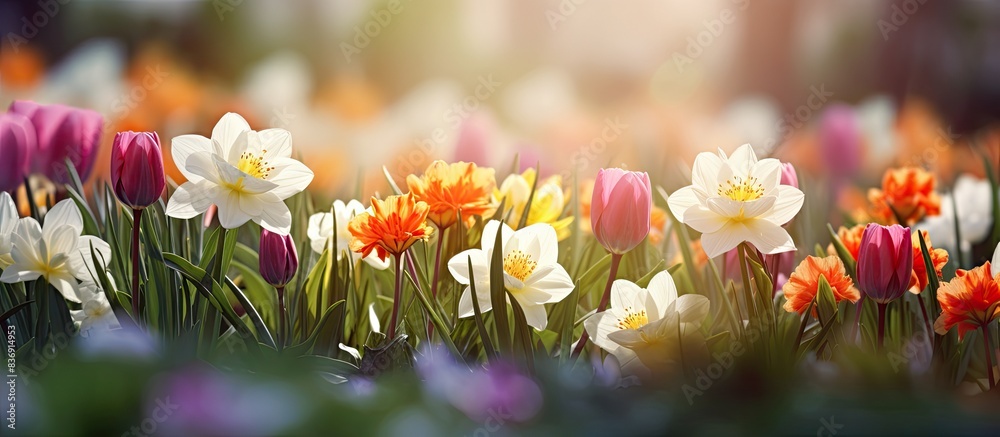 Aufkleber gorgeous spring flowers blooming in garden, with a copy space image available for text or design ins