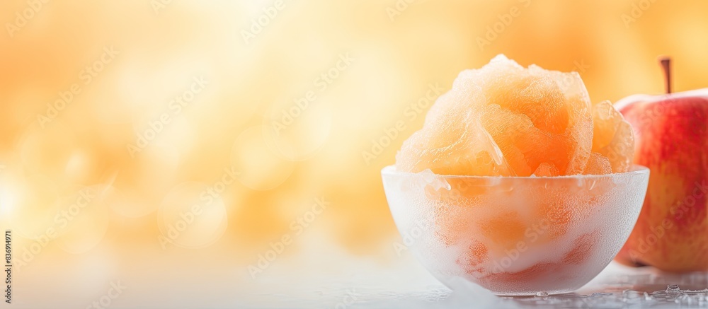 Aufkleber blurry apple sorbet on ice with dried apple, against a blurred background, creating a visually appea