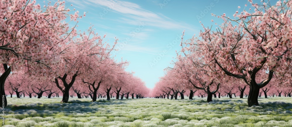 Poster orchard with sour cherry trees, perfect for a copy space image.