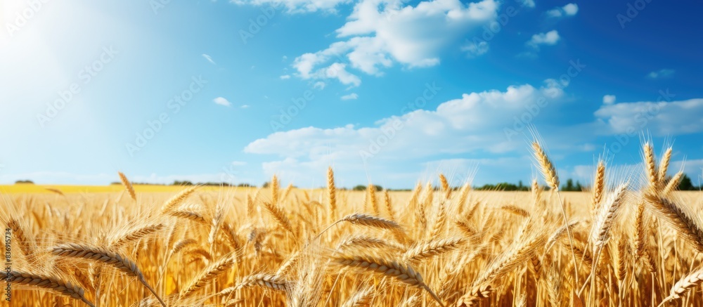 Poster Fully ripe wheat fields at the end of summer with a beautiful copy space image.