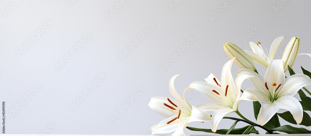 Poster White background with copy space image showcasing a beautiful lily flower.