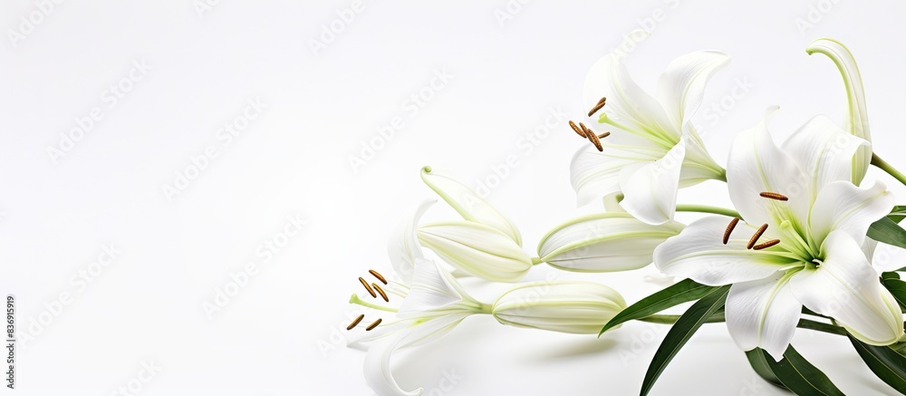 Aufkleber white background with copy space image showcasing a beautiful lily flower.
