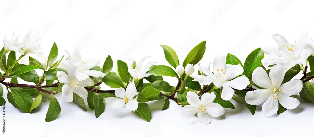 Poster isolated on a white background, a branch of jasmine flowers with copy space image.
