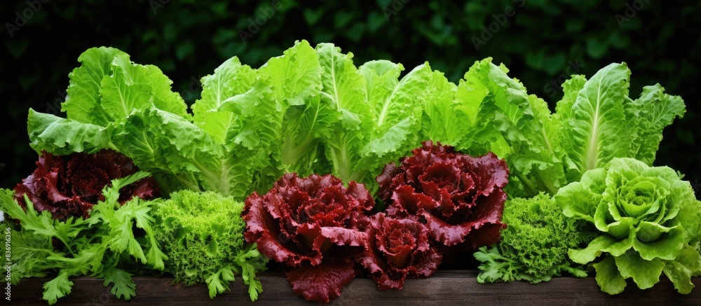 Poster Garden setting with varied green salads providing a background. Includes fresh lettuce. Great for copy space image.