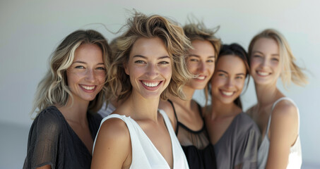 A group of smiling women from 20 to 40 years old. Generative AI.