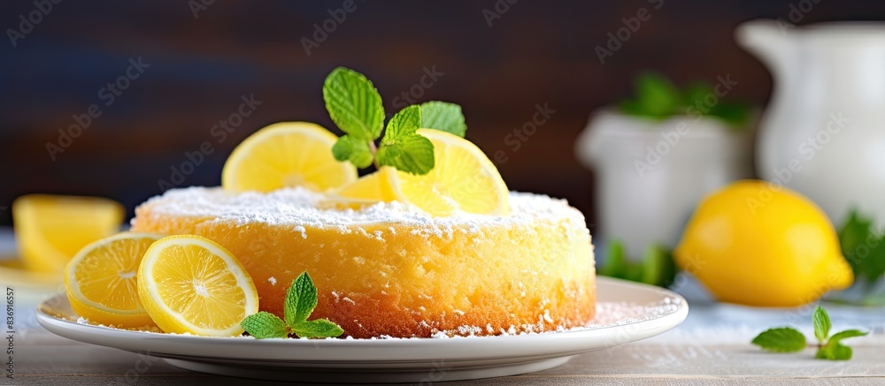 Poster Start your day with a scrumptious lemon cake for a delightful midday treat, with a visually enticing copy space image.
