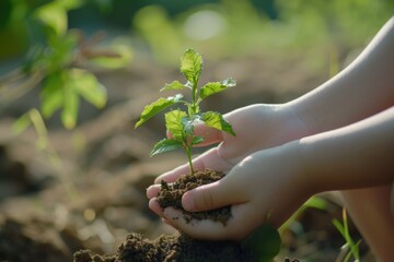 Fototapeta premium Planting saplings to reduce global warming and show love for the world.