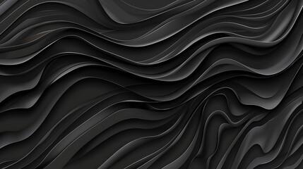 Obraz premium Black abstract background with wavy texture for design, banner or poster. Vector illustration of dark pattern with 3d waves in the style of modern. Dark grey wallpaper for web, print and presentation.