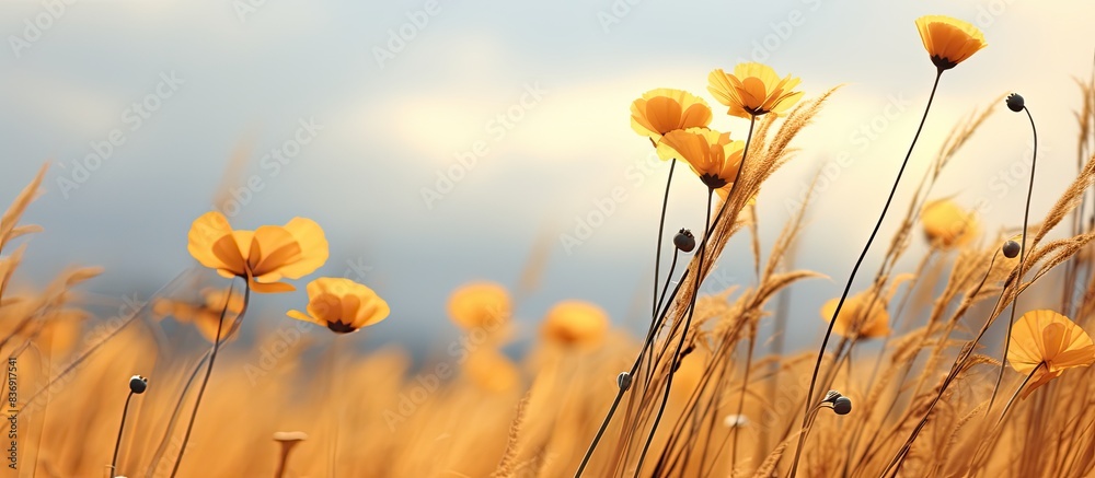 Aufkleber golden blooms on a field with copy space image.