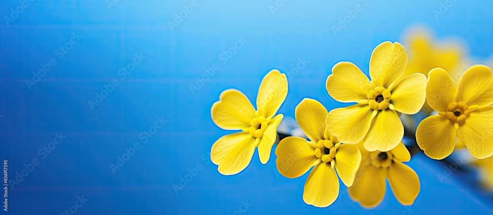 Poster close-up shot of a bright yellow forget-me-not flower with copy space image.
