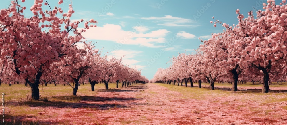 Aufkleber orchard with sour cherry trees, perfect for a copy space image.