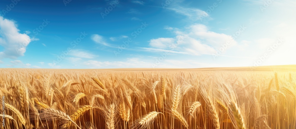 Poster Fully ripe wheat fields at the end of summer with a beautiful copy space image.