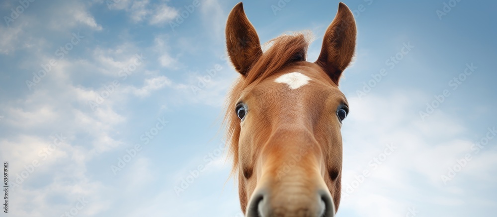 Poster Closeup of a horse making a humorous gaze towards the camera in a copy space image.