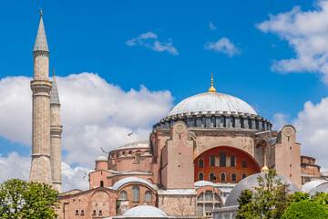 Fototapeta premium A photograph of the Hagia Sophia mosque taken on a beautiful sunny day from the direction of the Blue Mosque.