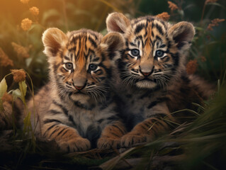 Fototapeta premium Two tiger cubs. Digital art.