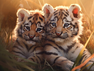 Two tiger cubs. Digital art.