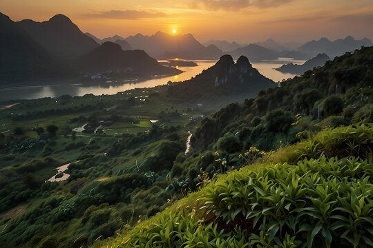 Guangdong yangjiang 4 a scenic spot of sunset scene 8k