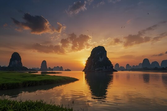 Guangdong yangjiang 4 a scenic spot of sunset scene 8k