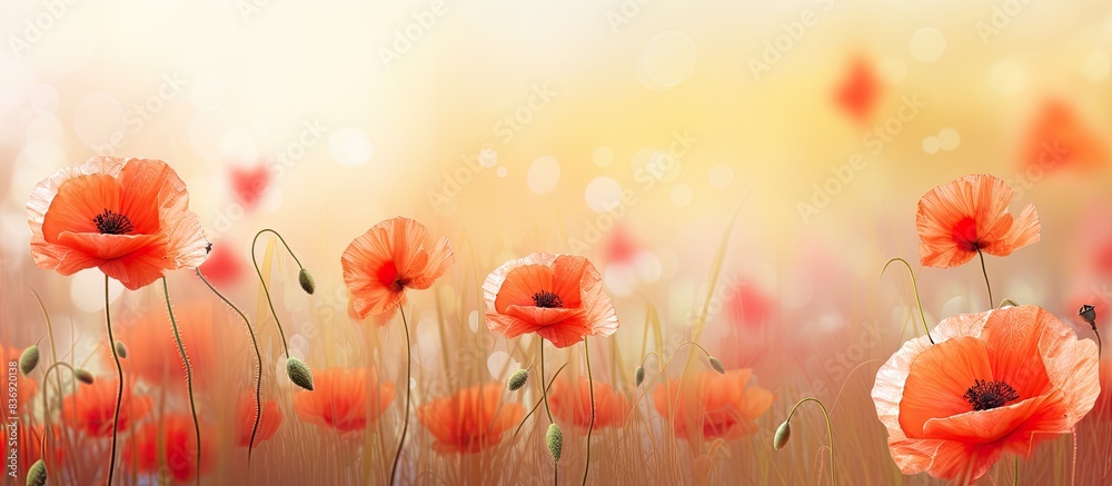 Poster the vibrant wild poppies swayed gracefully in the meadow, creating a picturesque scene with copy spa