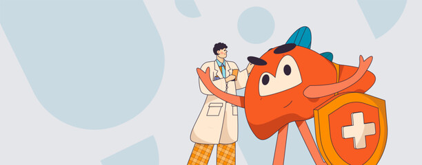 National Liver Protection Day Medical Characters Flat Vector Concept Operation Hand Drawn Illustration
