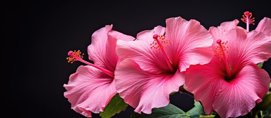 Close-up image of pink Chinese Hibiscus flowers with copy space image available.