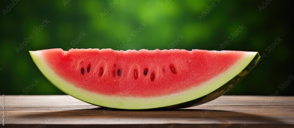 Poster watermelon slice placed on a blank white background, presenting a copy space image.