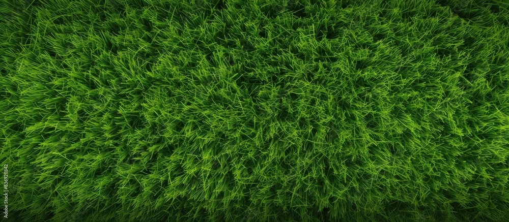 Poster a bird's eye perspective of a lush green grass surface with a blank space ideal for adding an image.