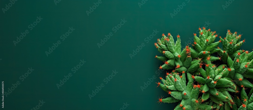 Aufkleber top-down perspective of two cacti on a green backdrop with ample copy space image available.