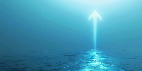 Fototapeta premium Yearning (Light Blue): A stretched, upward-pointing arrow representing a strong desire or longing.