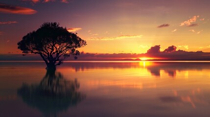 Sunset, Tree, Water