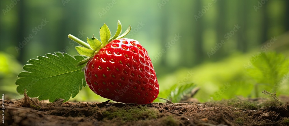 Poster organic strawberry from a forest setting with a natural appearance against a copy space image for or