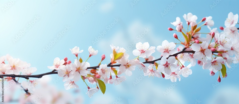 Poster blooming flowers in spring with copy space image.