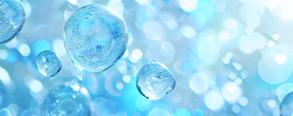 blue spheres of oil floating in the air, oil bubblesagainst a white background