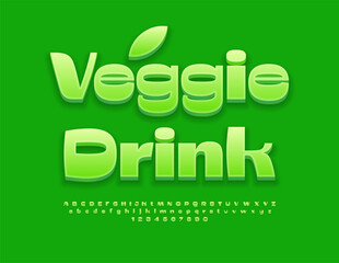 Vector green concept Veggie Drink. Modern Stylish Font. Creative Alphabet Letters and Numbers set..