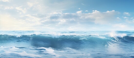 Scenic ocean panorama with waves crashing into the shore, creating a mesmerizing copy space image.