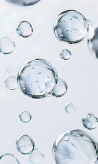 background colorful spheres of oil and water floating in the air, oil bubblesagainst a white background