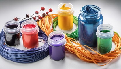 Creative Palette: Acrylic Paints and Decorative Strands Await"